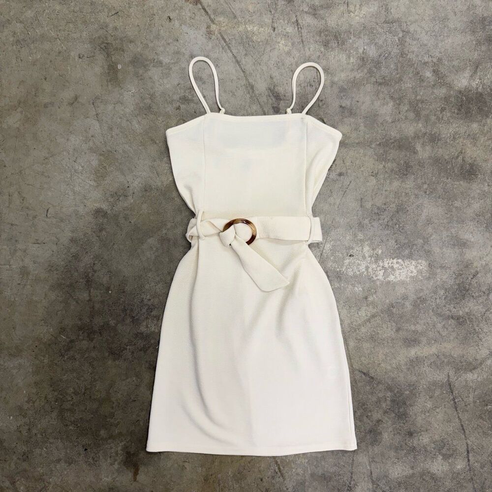 Planet Gold Ivory tortoise shell buckle bodycon mini dress